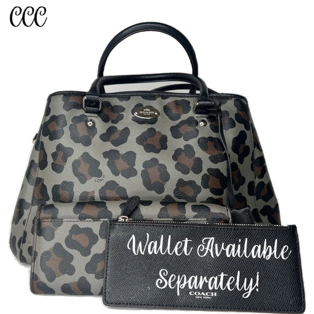 COACH SMALL MARGOT CARRYALL IN OCELOT PRINT F35897 LEOPARD GREY BLACK BAG PURSE